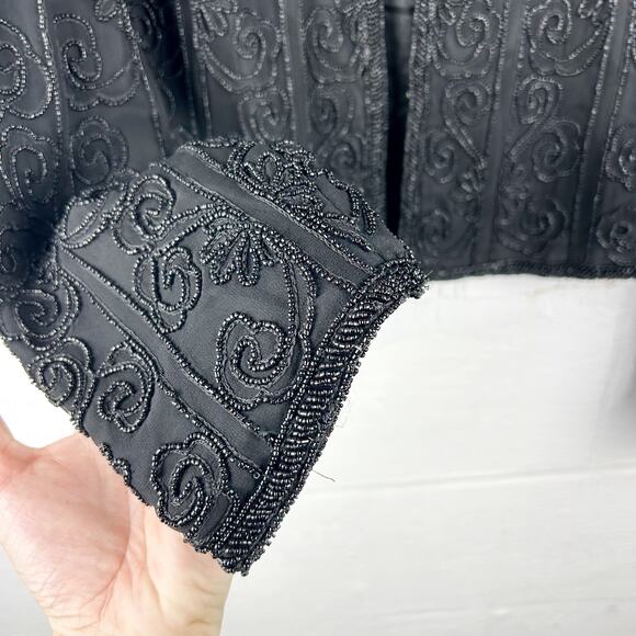 Vintage Talbots 100% Silk Black Beaded Sweater โโ Clasp Front, Size M - Picture 3 of 8